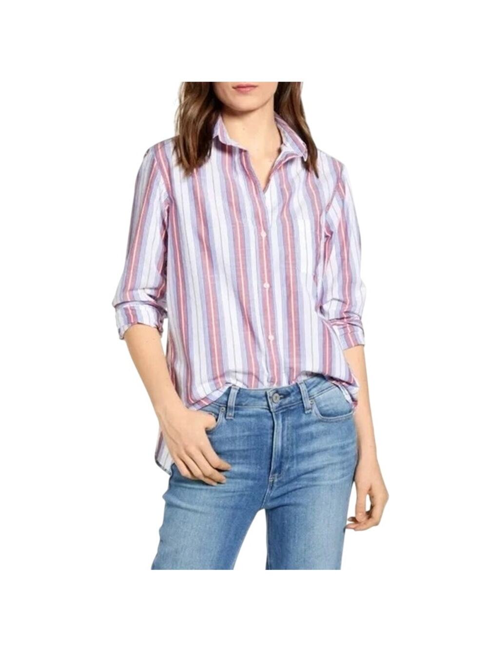Grayson The Hero Red White Blue Stripe Long Sleeve Button Up Americana Shirt